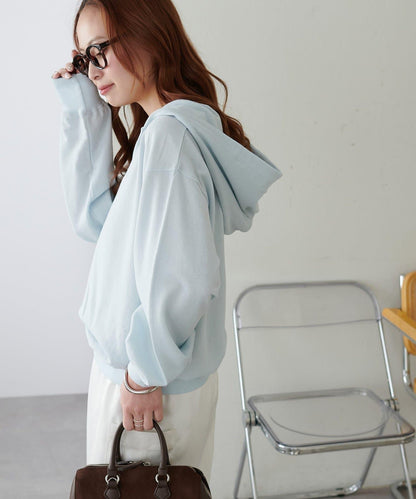 透感毛圈連帽開襟套頭上衣