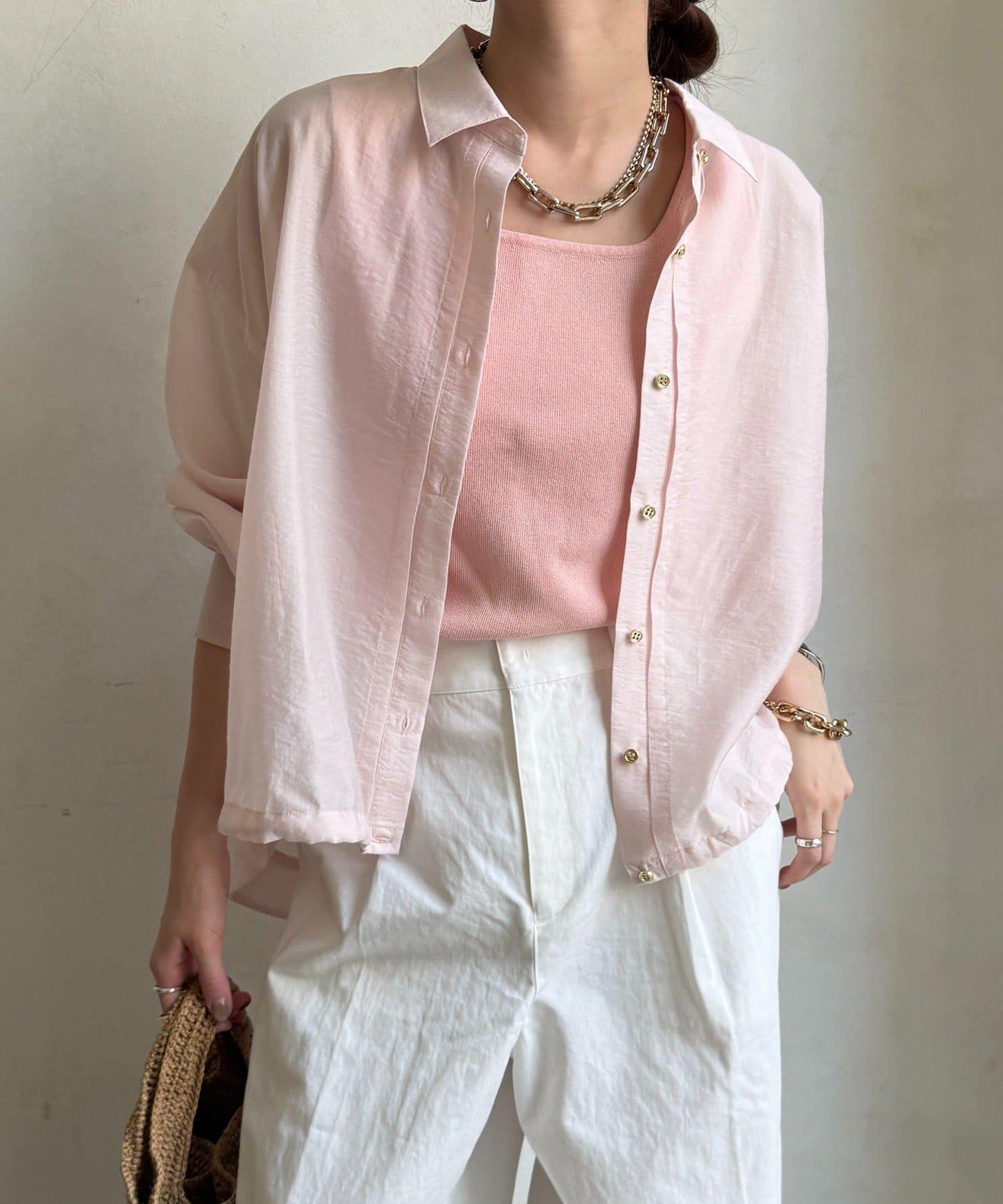 透視抽繩帶領羅紋袖口襯衫