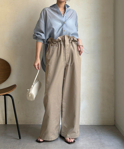 透視抽繩帶領羅紋袖口襯衫