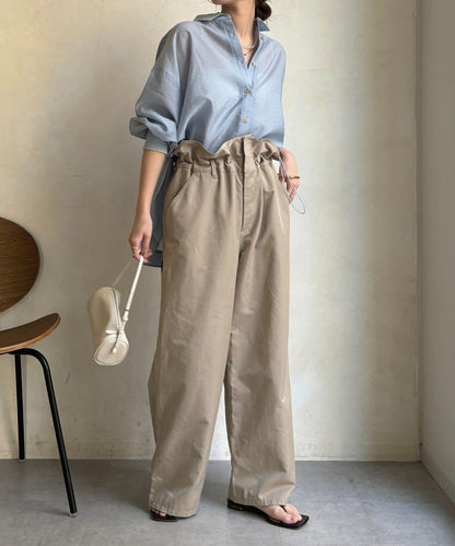 透視抽繩帶領羅紋袖口襯衫