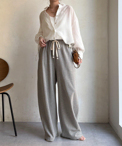 透視抽繩帶領羅紋袖口襯衫