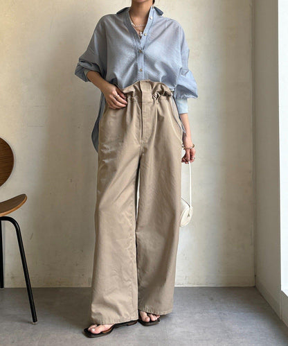 透視抽繩帶領羅紋袖口襯衫