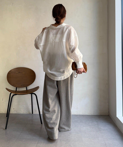 透視抽繩帶領羅紋袖口襯衫