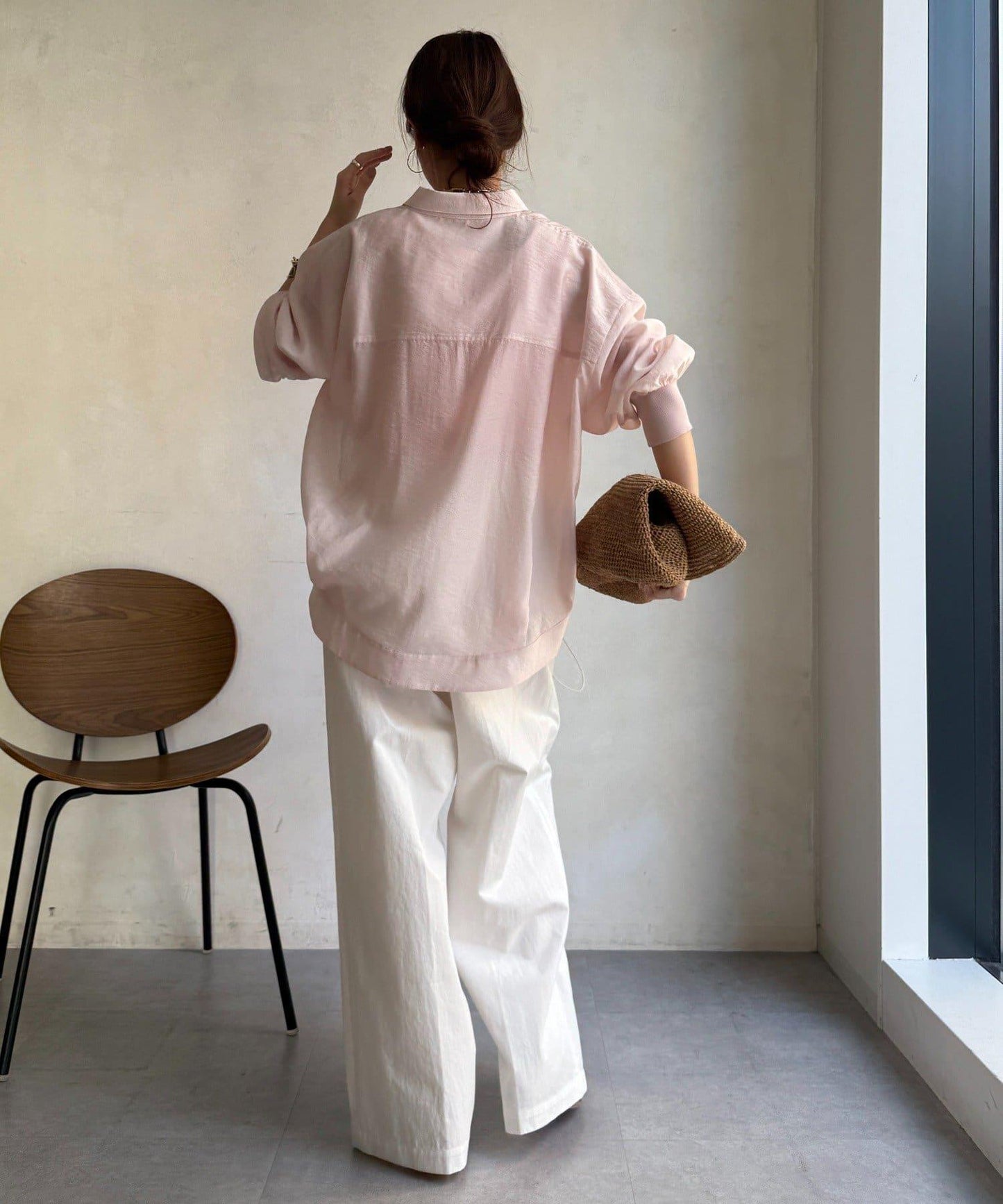 透視抽繩帶領羅紋袖口襯衫