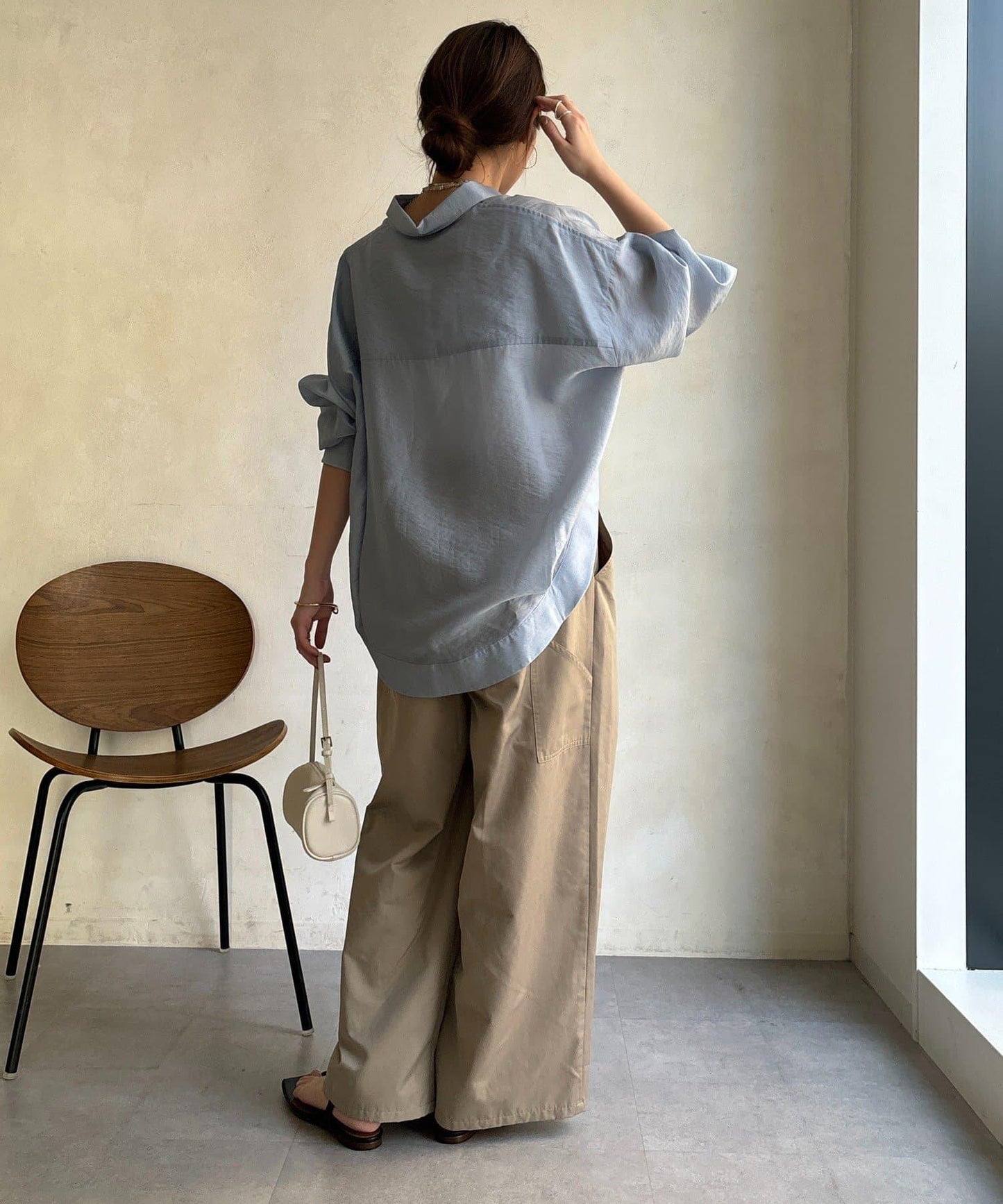 透視抽繩帶領羅紋袖口襯衫