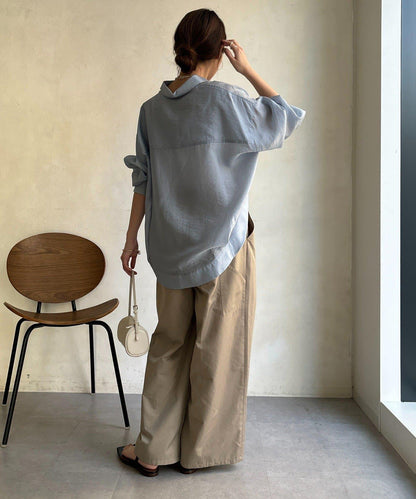 透視抽繩帶領羅紋袖口襯衫