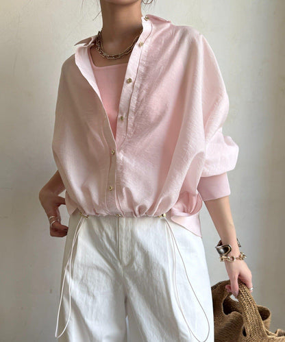 透視抽繩帶領羅紋袖口襯衫