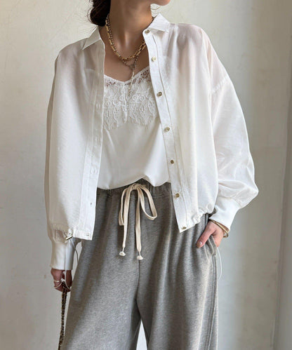 透視抽繩帶領羅紋袖口襯衫