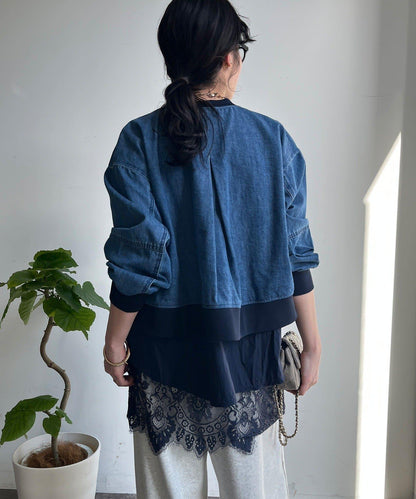 異材質拼接 牛仔 短外套（網絡）