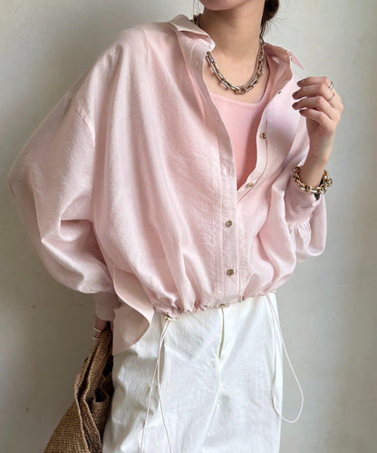 透視抽繩帶領羅紋袖口襯衫