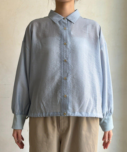 透視抽繩帶領羅紋袖口襯衫