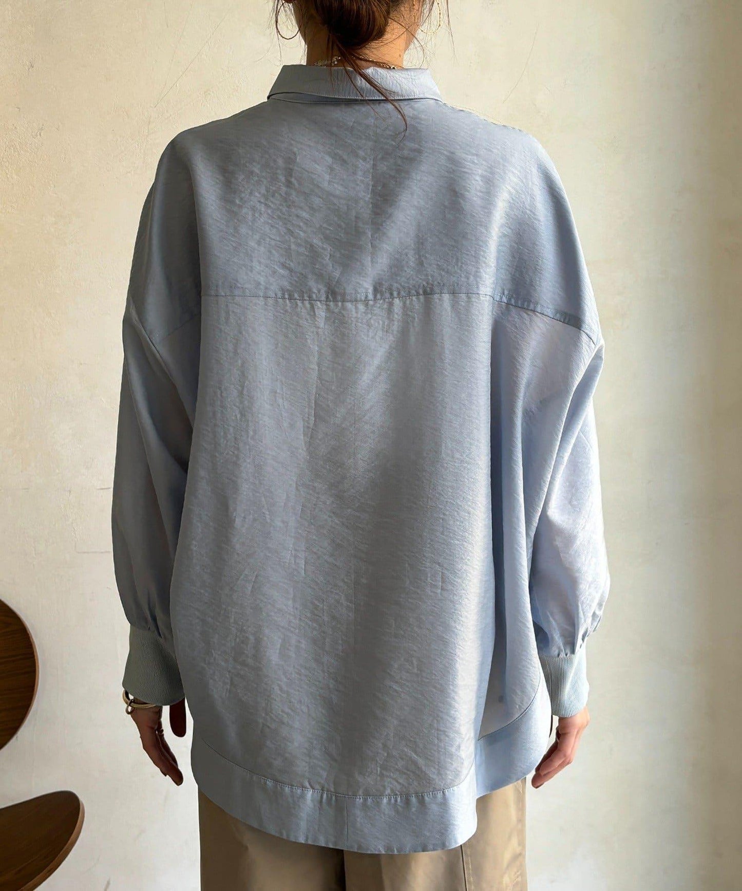 透視抽繩帶領羅紋袖口襯衫