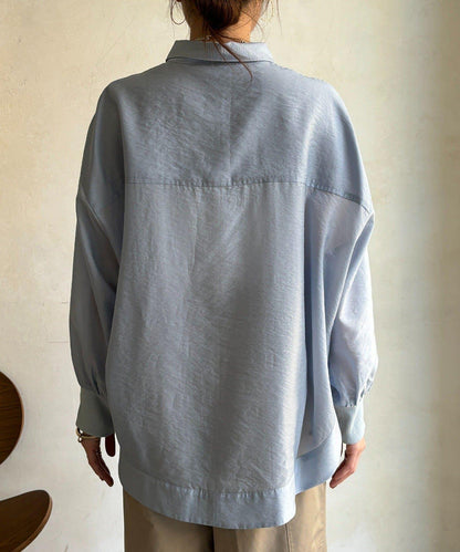 透視抽繩帶領羅紋袖口襯衫