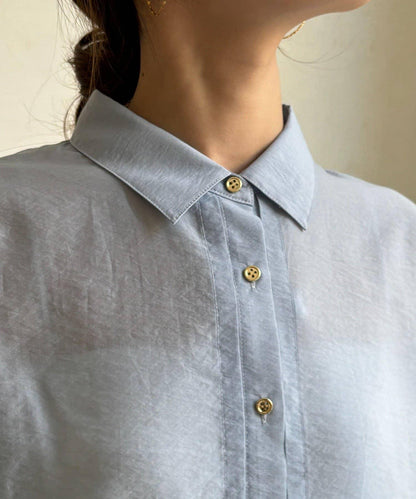 透視抽繩帶領羅紋袖口襯衫