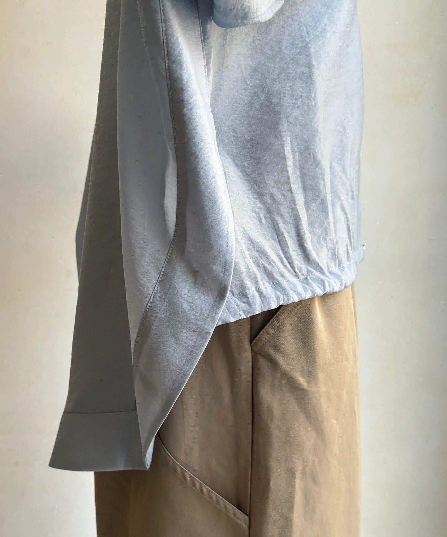 透視抽繩帶領羅紋袖口襯衫