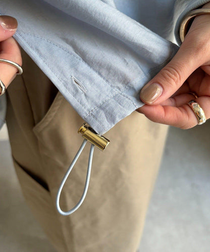 透視抽繩帶領羅紋袖口襯衫