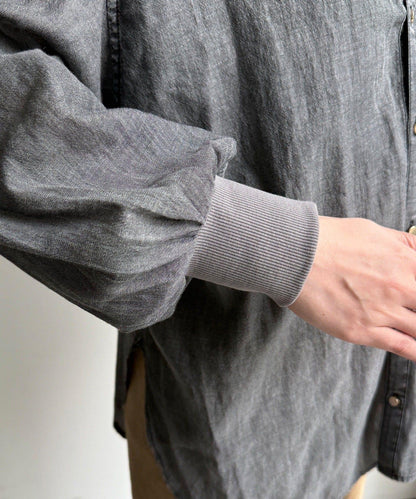 透紗牛仔袖羅紋雙V領襯衫