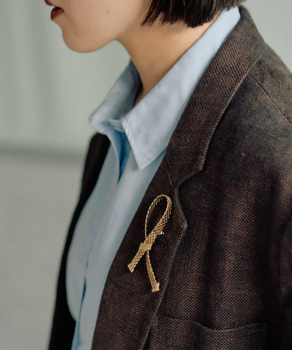 網紗蝴蝶結交叉設計 胸針