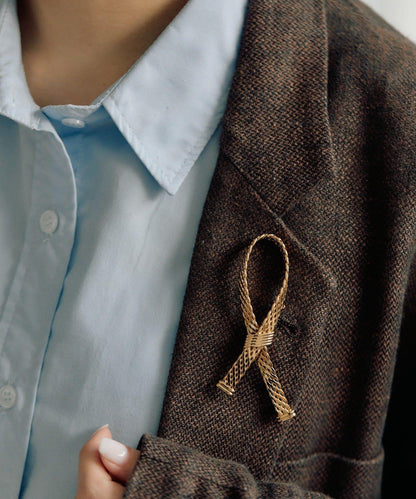 網紗蝴蝶結交叉設計 胸針