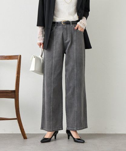 明線直筒牛仔褲