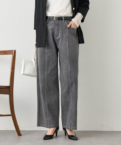 明線直筒牛仔褲