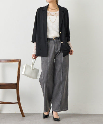 明線直筒牛仔褲