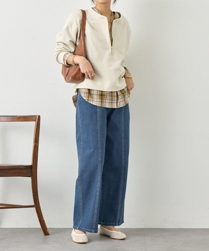 明線直筒牛仔褲