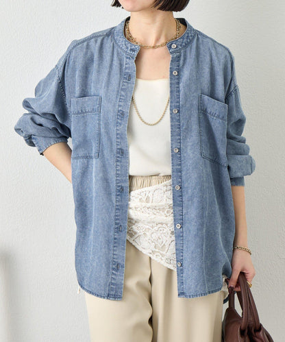 後褶設計 牛仔襯衫