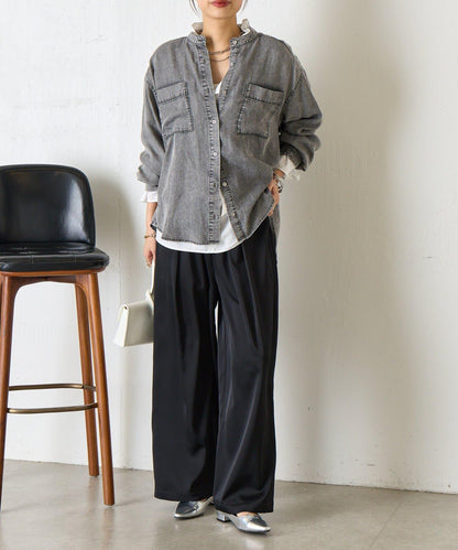 後褶設計 牛仔襯衫