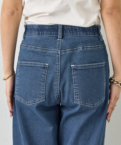 明線直筒牛仔褲