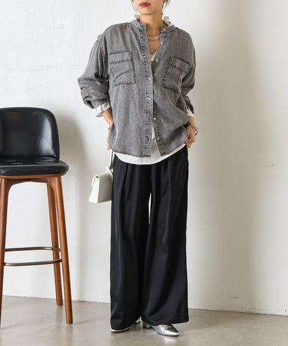 後褶設計 牛仔襯衫