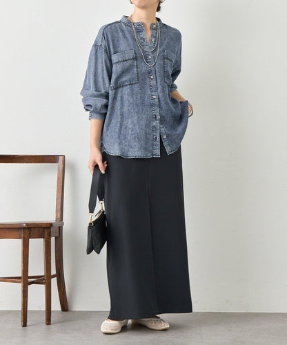 後褶設計 牛仔襯衫