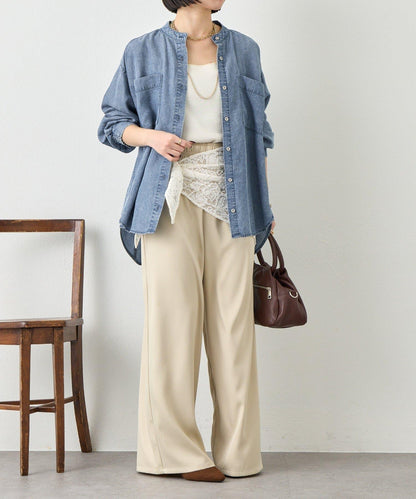 後褶設計 牛仔襯衫