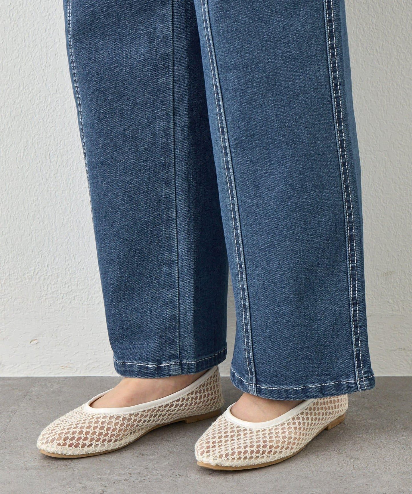 明線直筒牛仔褲