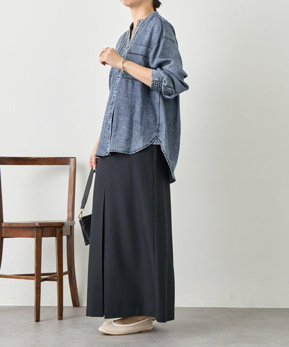 後褶設計 牛仔襯衫