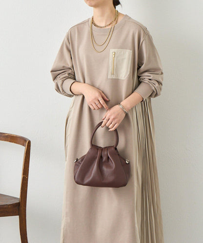 側褶設計 毛圈面料 連衣裙