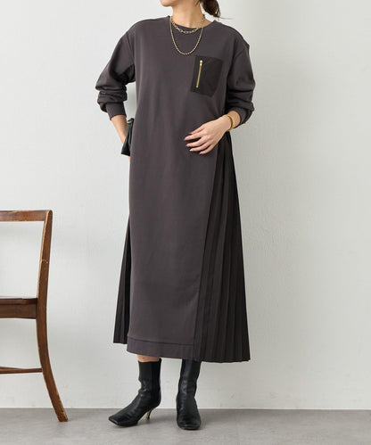 側褶設計 毛圈面料 連衣裙