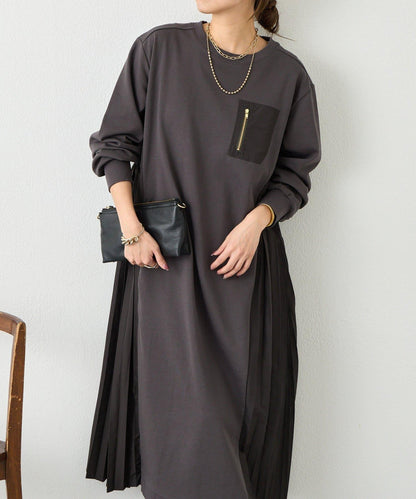 側褶設計 毛圈面料 連衣裙