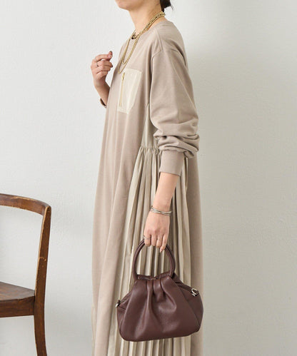 側褶設計 毛圈面料 連衣裙