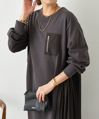 側褶設計 毛圈面料 連衣裙