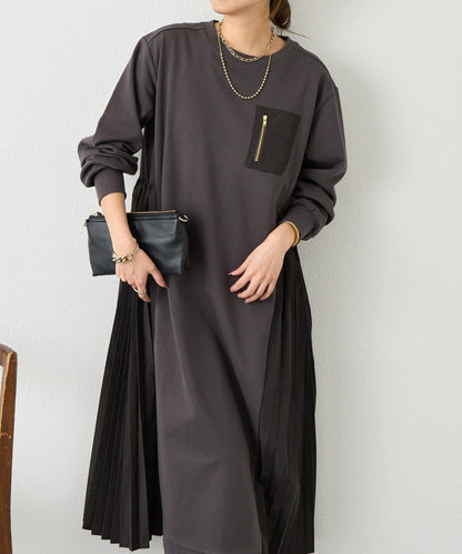 側褶設計 毛圈面料 連衣裙