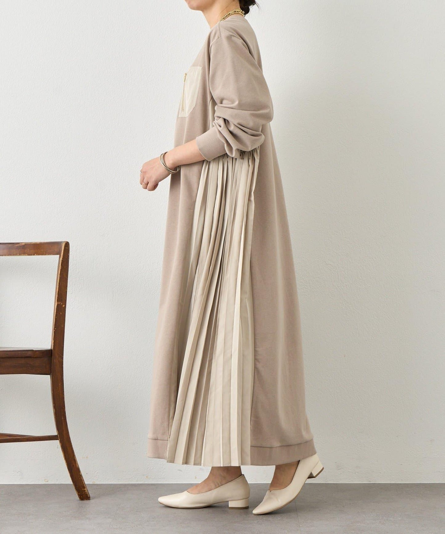 側褶設計 毛圈面料 連衣裙