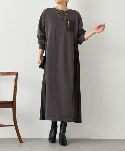 側褶設計 毛圈面料 連衣裙