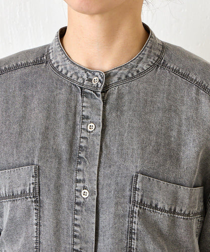 後褶設計 牛仔襯衫