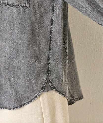 後褶設計 牛仔襯衫
