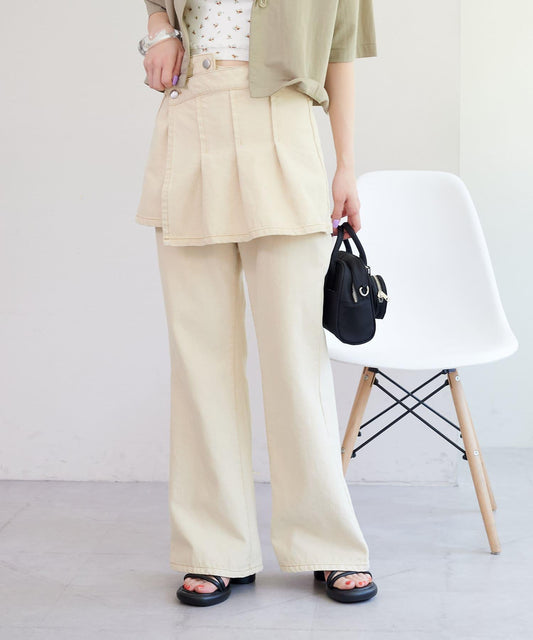 Kastane 褶襉裙襬拼接喇叭牛仔褲