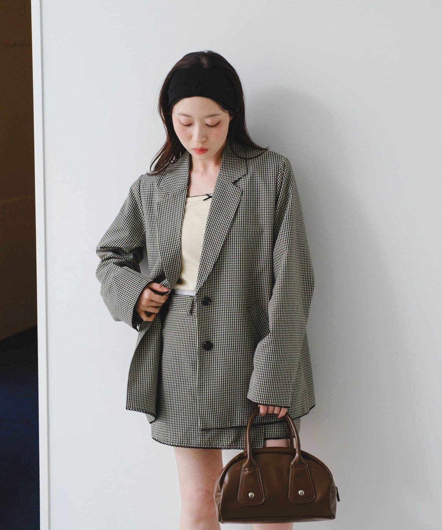 珠點蕾絲格紋夾克