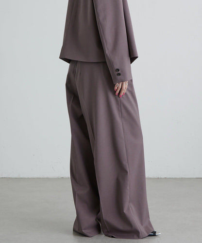 斜紋 腰部裝飾釦 雙褶 闊腿闊腿褲