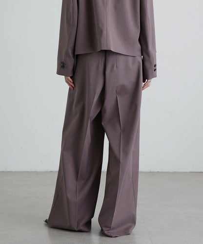 斜紋 腰部裝飾釦 雙褶 闊腿闊腿褲