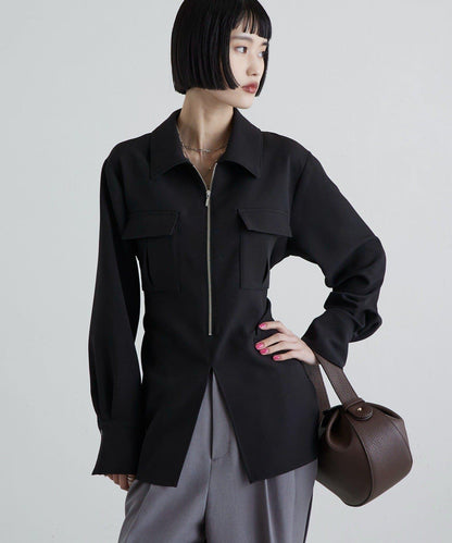 前口袋拉鍊 雙層面料 襯衫